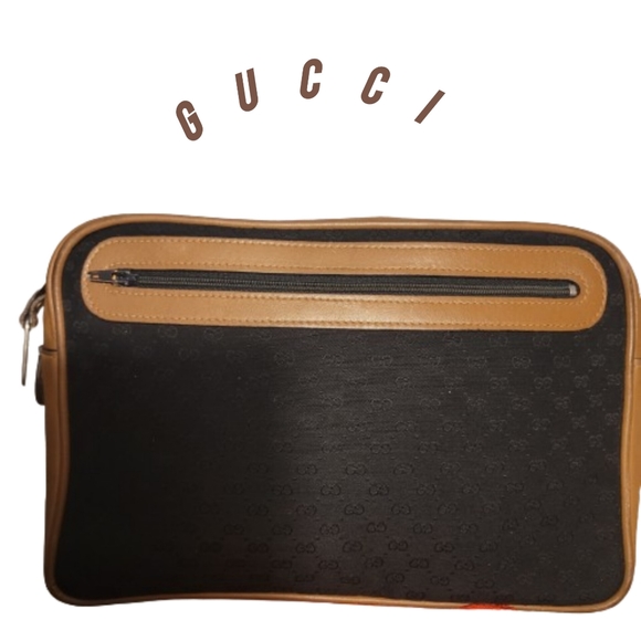 Gucci MICRO GG Canvas/Leather Black/Brown Large Rare New Clutch AUTHENTIC VINTAG - Picture 3 of 16